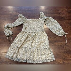 Dynamite Sage Green Floral Smocked Puff-Sleeve Dress